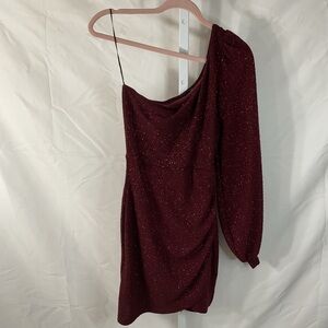 Windsor Sparkling One-Shoulder Burgundy Dress